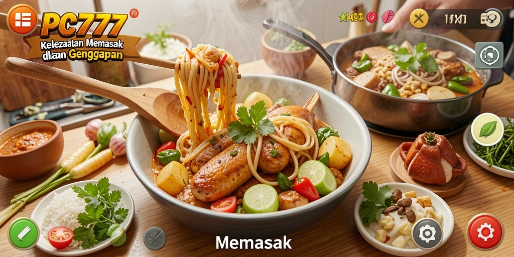 Tampilan antarmuka game Memasak PC777 yang menarik.